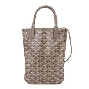 GOYARD Poitiers PM Tote Shoulder Bag PVC Leather Khaki Grege 90282138